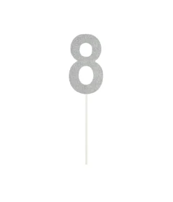 Silver Glitter Cake Topper Number 8