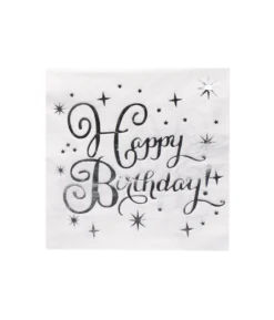 Silver Happy Birthday Large Paper Napkins 20pc
