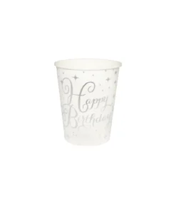 Silver Happy Birthday Paper Cups 20x9oz