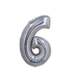 Silver Holographic Foil Number Balloon 6