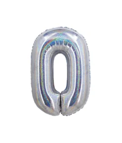 Silver Holographic Foil Number Balloon 0