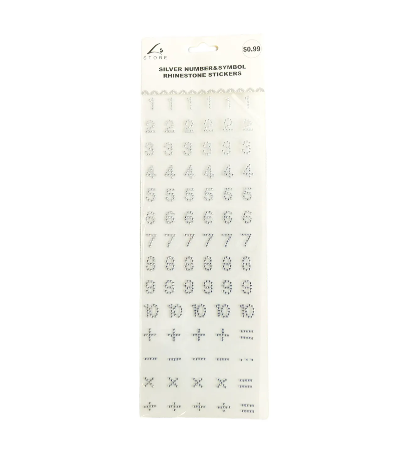 Silver Number Symbol Rhinestone Stickers