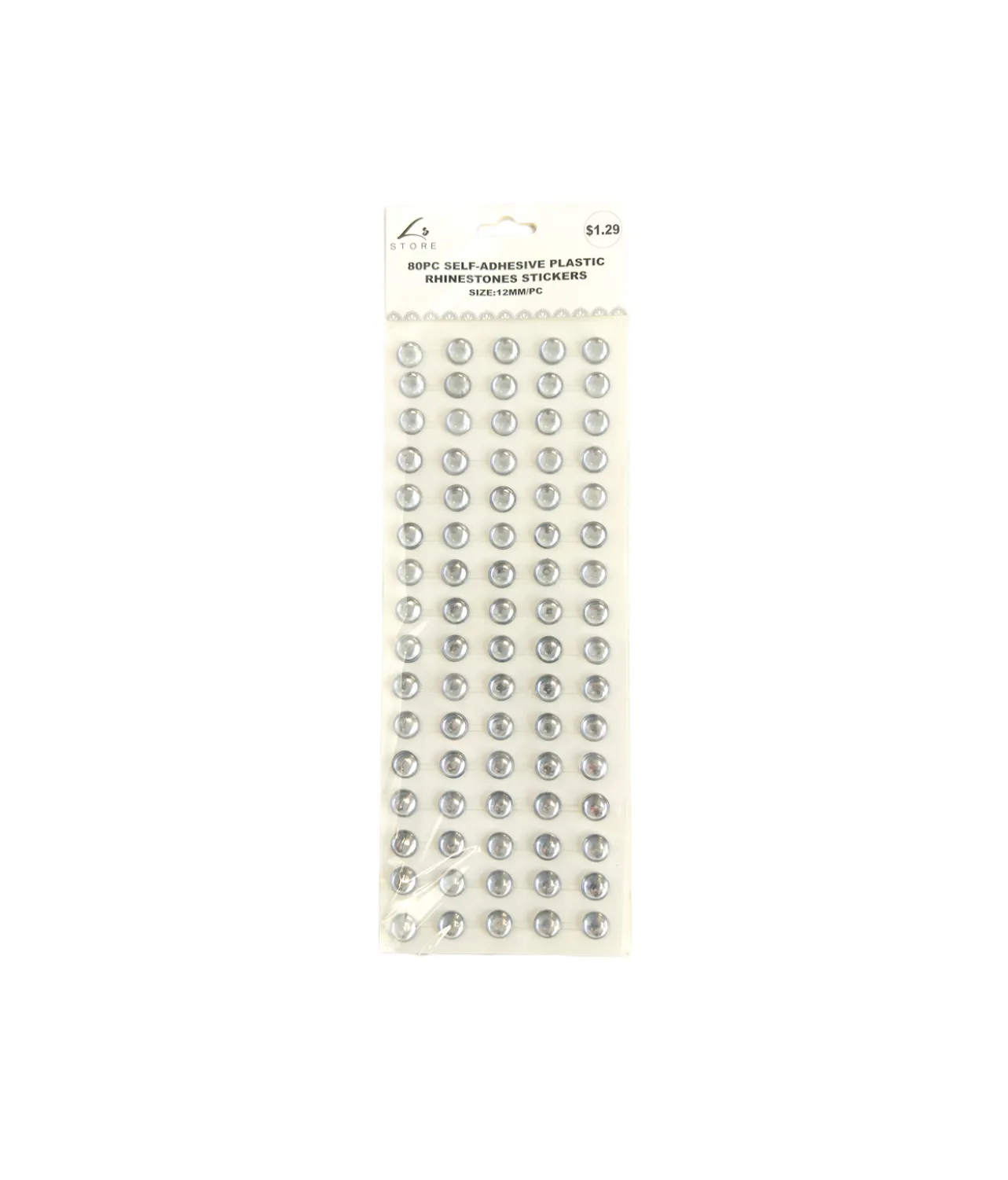 Silver Rhinestone Stickers 12mm 80pc