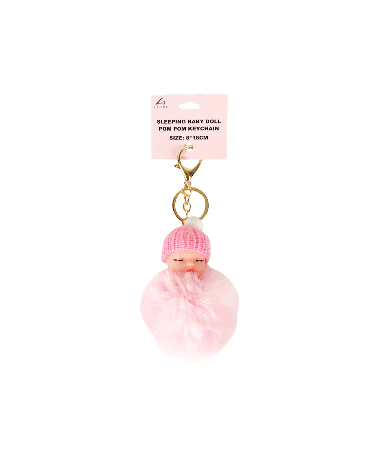 Sleeping Baby Doll Pom Pom Keychain 8x18cm