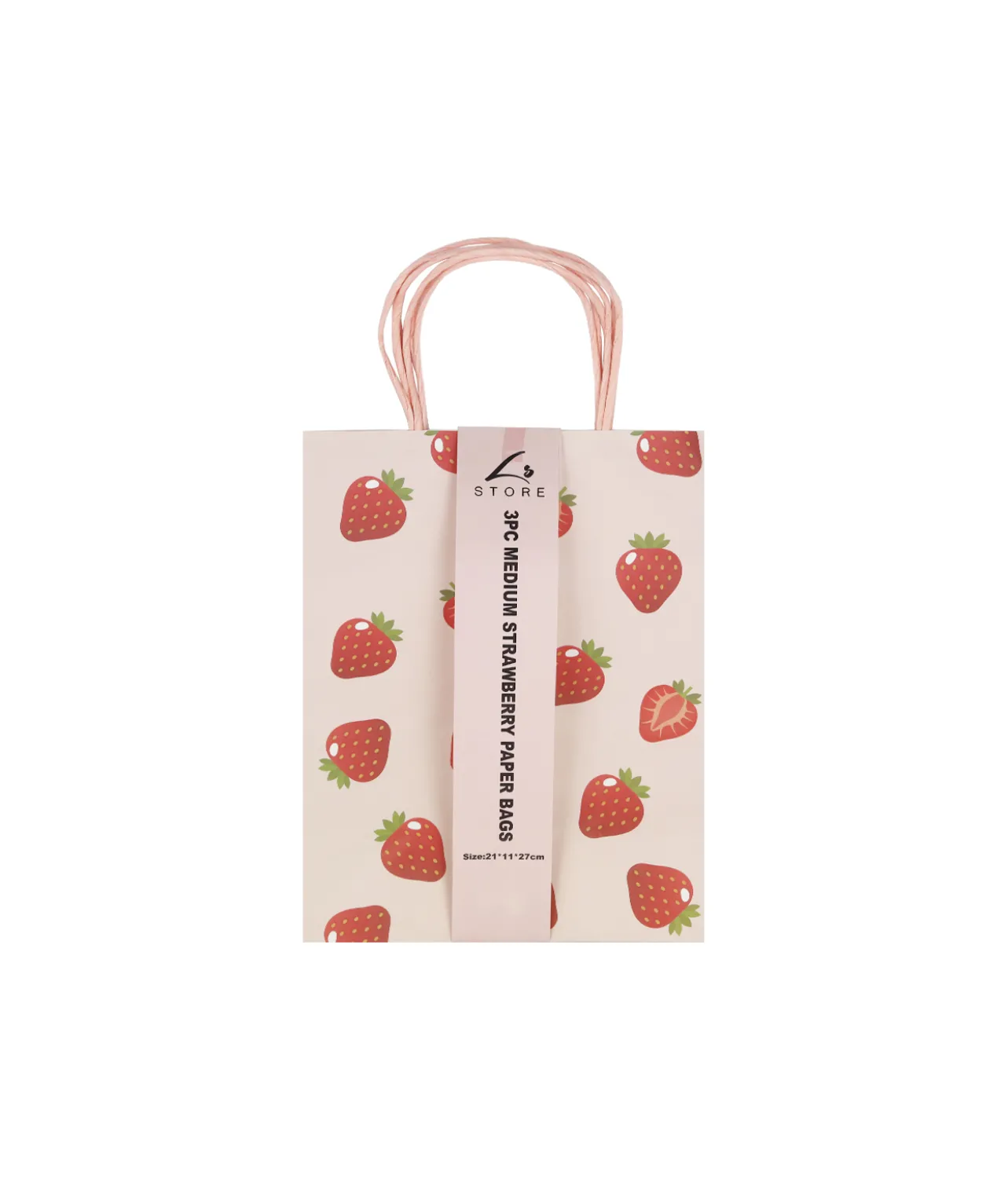 Strawberry Printed Paper Bags 27cm 3pk