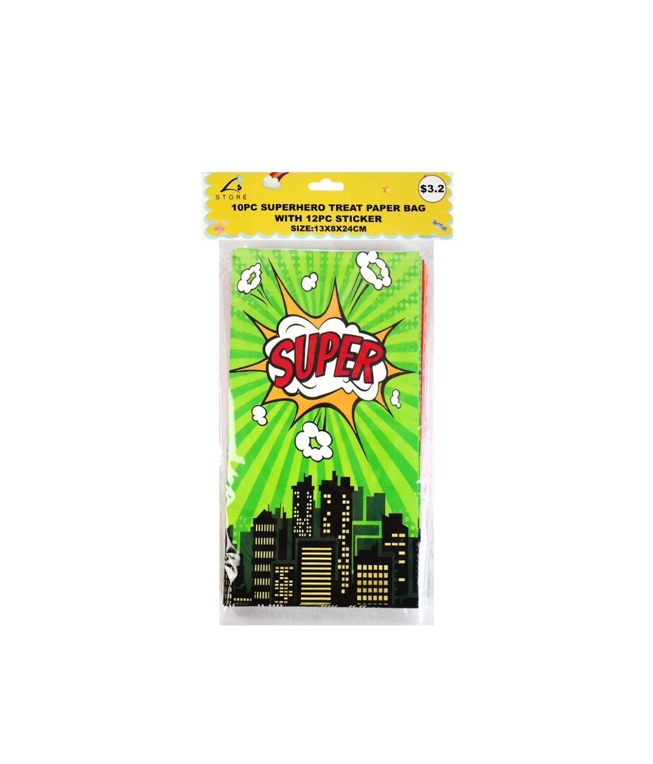 Superhero Paper Treat Paper Bags With Stickers 10pc
