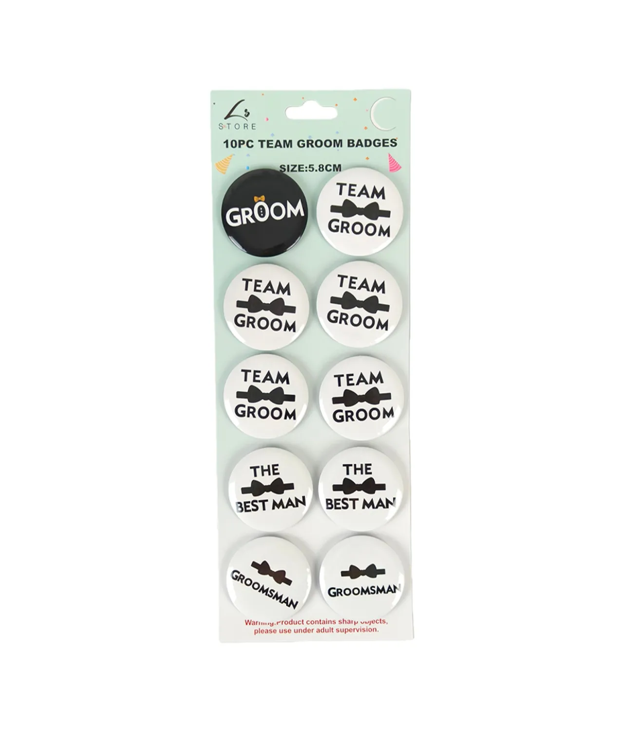 Team Groom Badges 5.8cm 10pc