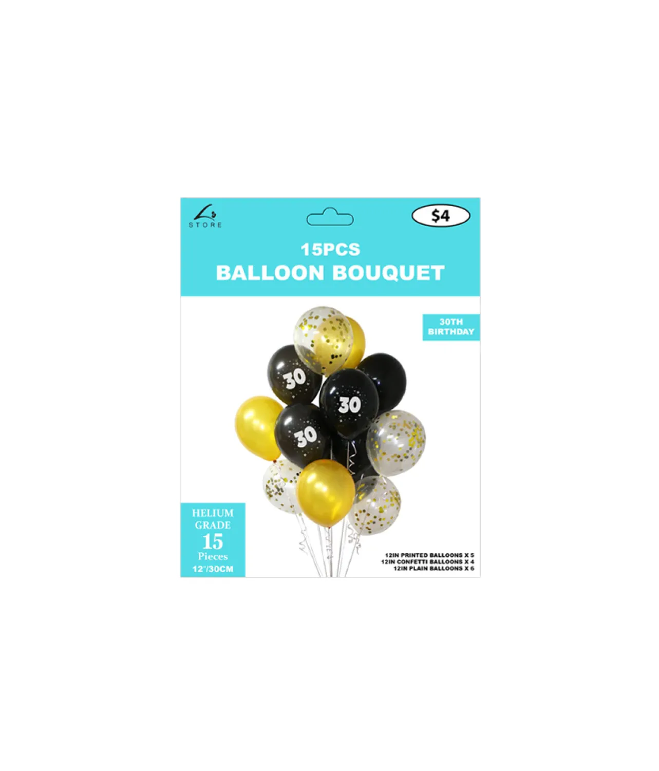30th Birthday Latex Balloon Bouquet 15pc