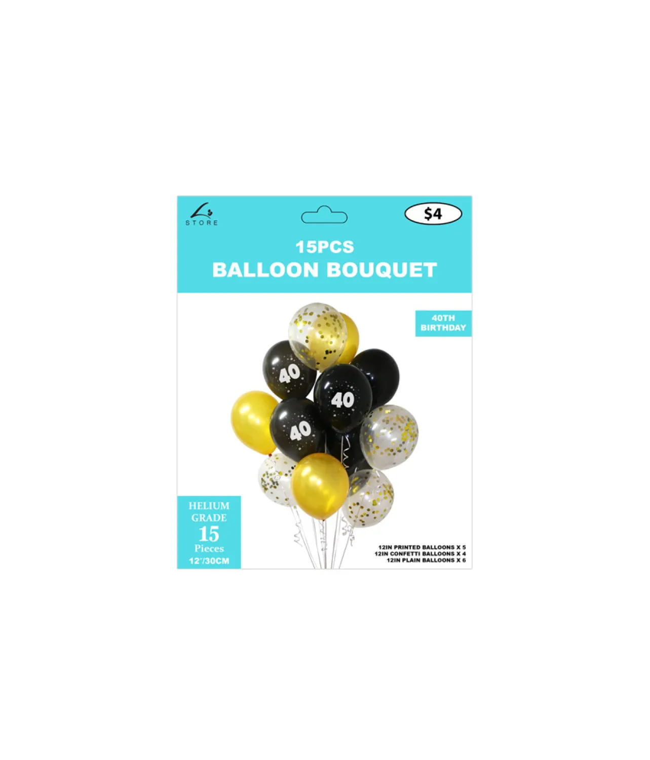 40th Birthday Latex Balloon Bouquet 15pc