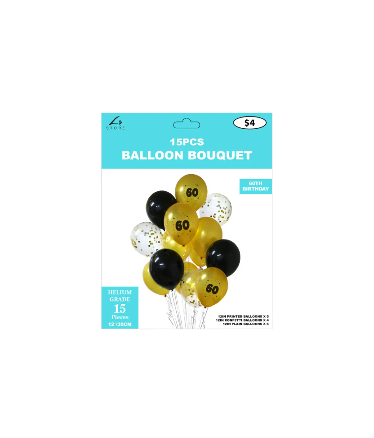 60th Birthday Latex Balloon Bouquet 15pc