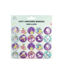Unicorn Theme Badges 3.8cm 20pk