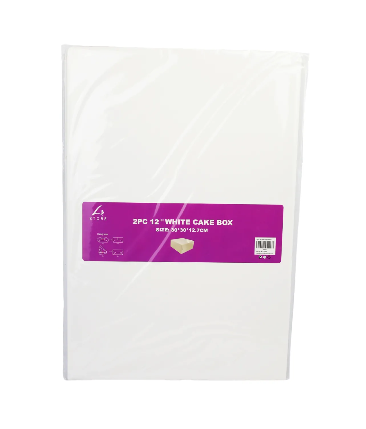 White Cake Box 12in 2pk 30 x 30 x 12.7cm