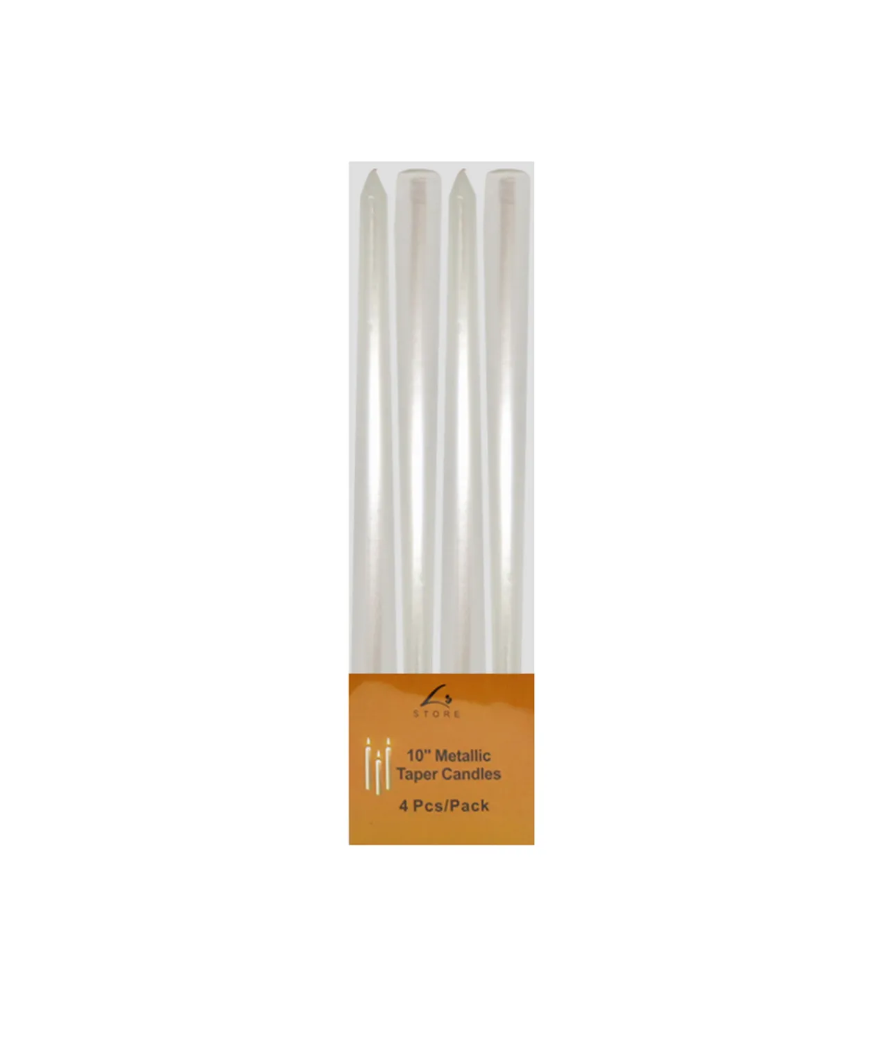 White Metallic Taper Candles 4pk