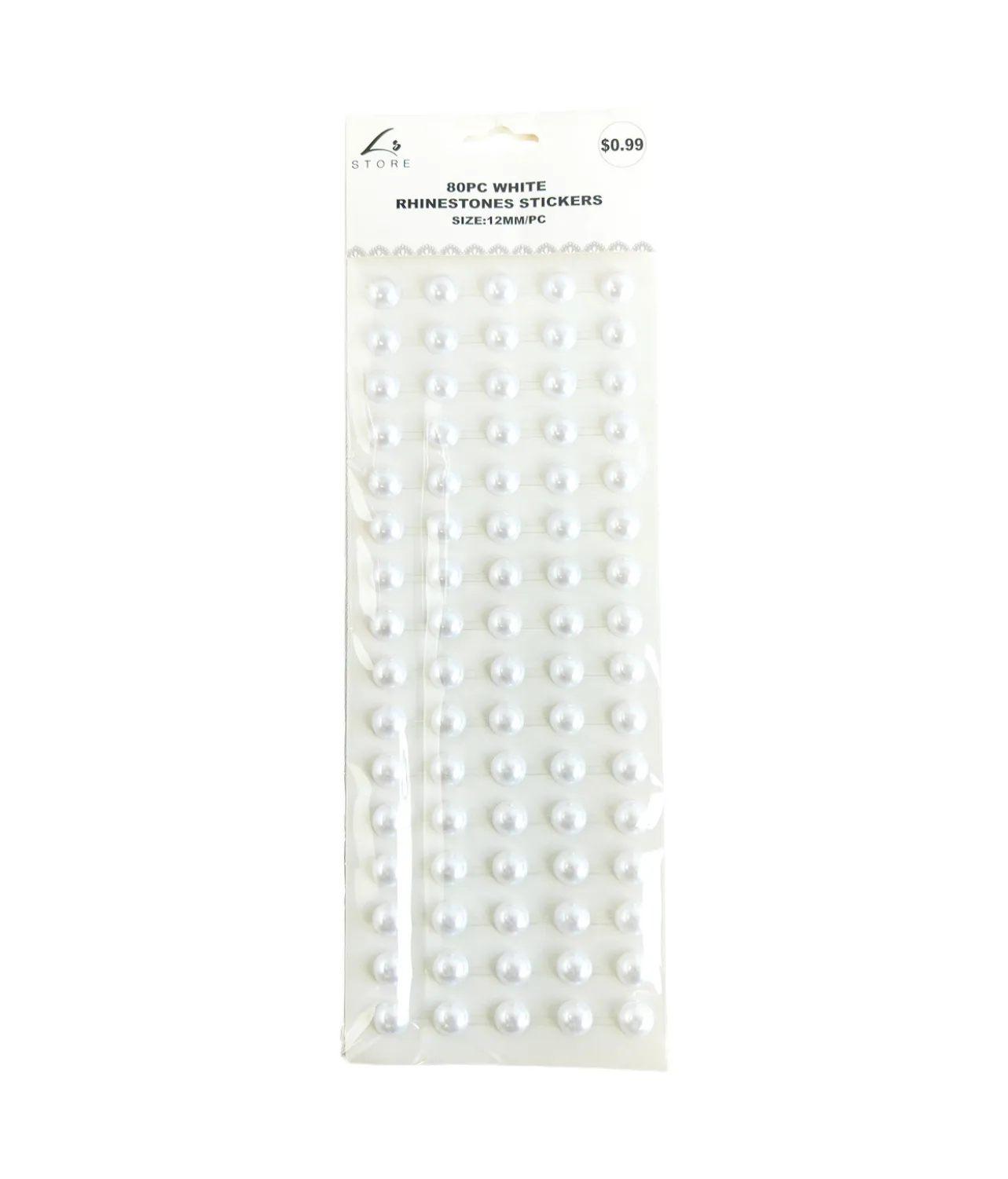 White Rhinestones Stickers 12mm 80pc