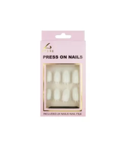 White Round Press On Nails 24pc