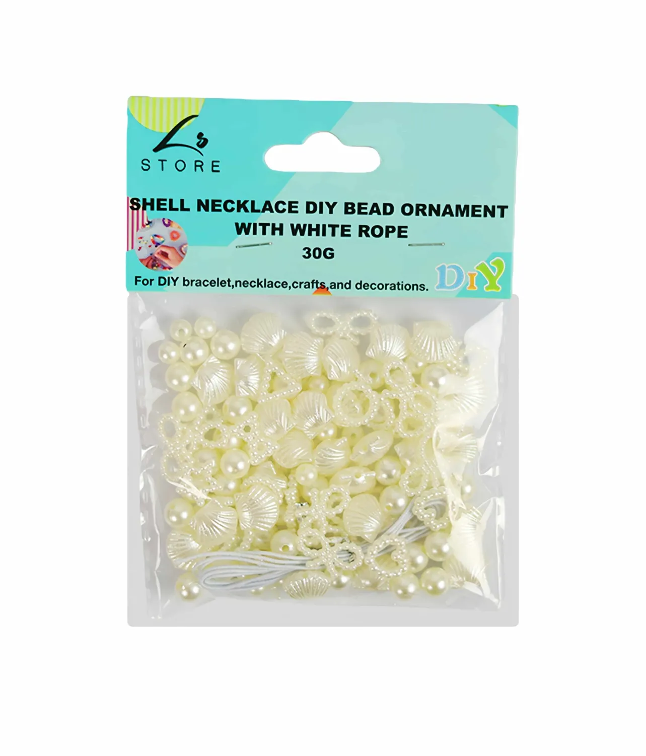 White Shell Mix DIY Bead Ornament With White Rope 30g