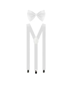 White Suspender and Bow Tie
