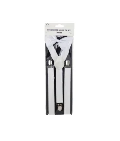 White Suspender and Bow Tie