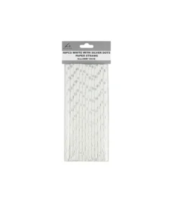 White With Silver Dots Paper Straws 40pk